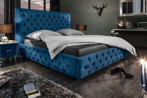 Design tweepersoonsbed PARIS 180x200cm donkerblauw fluweel Chesterfield - 40556