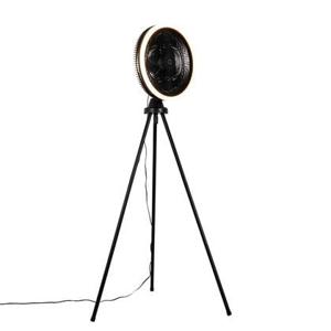 QAZQA Vloerventilator tripod zwart incl. LED 3-staps dimbaar - Meric