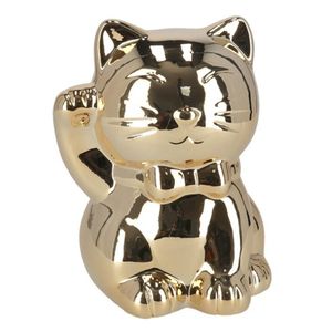 Spaarpot kat/poes in het glimmend goud 15.5 cm   -