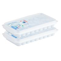 Plasticforte flessenhals ijsblokjes tray - 2x stuks - 10 vaks - staafjes - wit - kunststof - deksel