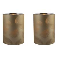 2x stuks luxe led kaarsen in goud bladeren glas D7 x H10 cm