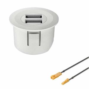 USB lader inbouw 2A mat wit rond snoer 2 meter