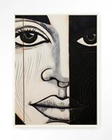 Urban Cotton Wandkleed 'Contrast' 110 x 145cm in Floating Frame - off white