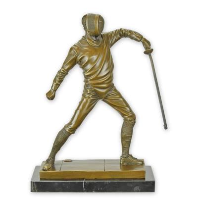 A BRONZE SCULPTURE OF A FENCER