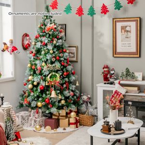 Kunstkerstboom LED Verlichte Dennenboom met Dennenappels Rode Bessen 11 Lichtmodi Kerstboom Kunstboom voor Kerstmis (210 cm)