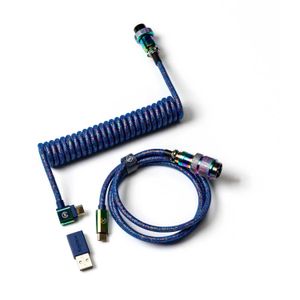 Keychron Premium Coiled Aviator Cable - Rainbow Plated Blue, Angled kabel 1,08 meter