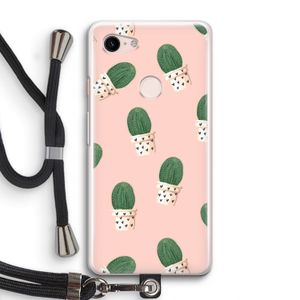 Cactusprint roze: Pixel 3 Transparant Hoesje met koord