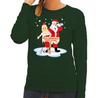 Foute kersttrui dronken kerstman en kerstvrouw groen dames - thumbnail