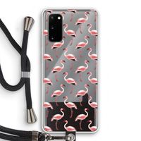 Flamingoprint groen: Samsung Galaxy S20 Transparant Hoesje met koord