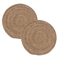 Rotan Placemats Rond - 2x - grof bruin - Dia 38 cm - handgemaakt van natuurlijk materiaal