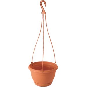 1x Stuks hangende kunststof Agro terracotta bloempot/plantenpot met schotel 2 liter   -