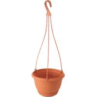1x Stuks hangende kunststof Agro terracotta bloempot/plantenpot met schotel 2 liter   - - thumbnail