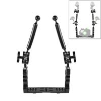 PULUZ Dual handvat aluminium lade stabilisator met Dual Ball aluminiumlegering klem & drijvende arm voor onderwater camera behuizingen (zwart)