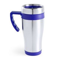 RVS thermosbeker/warm houd koffiebeker blauw 500 ml - thumbnail