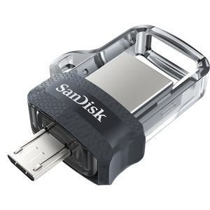 SanDisk Ultra Dual m3.0 USB flash drive 16 GB USB Type-A / Micro-USB 3.2 Gen 1 (3.1 Gen 1) Zwart, Zilver, Transparant