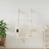 VidaXL Kattenmeubel wandgemonteerd met krabpaal 153 cm crèmekleurig