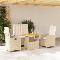4-delige Tuinset met kussens poly rattan beige