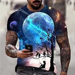 Voor heren T-shirt Grafisch Heelal Strakke ronde hals Zwart Marine Blauw blauw Paars 3D-afdrukken Dagelijks Sport Korte mouw Afdrukken Kleding Sport Ontwerper Klassiek Casual Lightinthebox