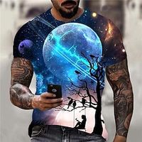 Voor heren T-shirt Grafisch Heelal Strakke ronde hals Zwart Marine Blauw blauw Paars 3D-afdrukken Dagelijks Sport Korte mouw Afdrukken Kleding Sport Ontwerper Klassiek Casual Lightinthebox