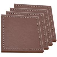 H&S Collection Glazen onderzetters - 8x stuks - bruin - kunstleder - 10 cm