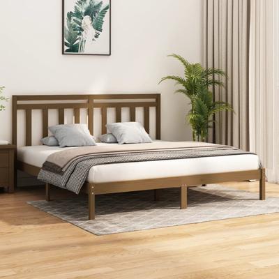 Bedframe massief hout honingbruin 200x200 cm