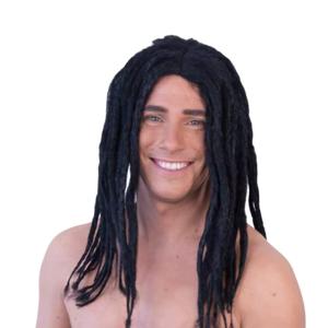 Carnaval verkleed pruik - Dreadlocks Rasta - zwart - lang haar - heren - Hippie