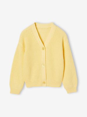 Meisjesvestje van kabeltricot lichtgeel