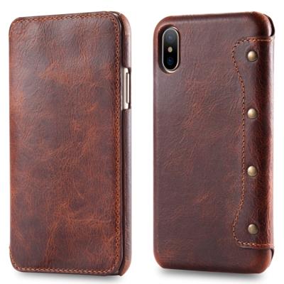 Olie Wax Top-graan koeienhuid horizontale Flip lederen case voor iPhone XS Max met kaartsleuven & portemonnee (bruin)