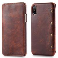 Olie Wax Top-graan koeienhuid horizontale Flip lederen case voor iPhone XS Max met kaartsleuven & portemonnee (bruin)
