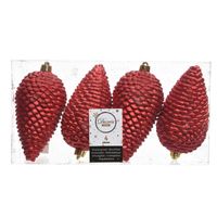 16x Kerst rode dennenappels kerstballen 12 cm kunststof glitter
