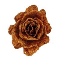 1x stuks decoratie bloemen roos koper glitter op clip 10 cm