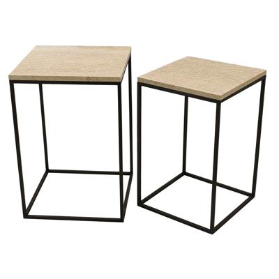 Volos set van 2 bijzettafels beige marmer