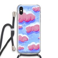 Roze wolken met vogels: iPhone X Transparant Hoesje met koord