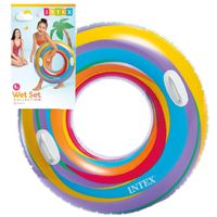 Intex opblaasbare gekleurde zwemband/zwemring ringenprint 91 cm - thumbnail