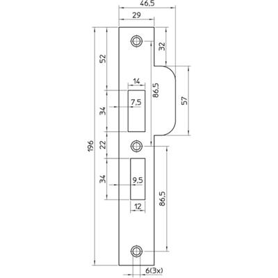 Nemef sluitplaat - afgerond - pa4119/17 RVS - draairichting 2-4 korte lip