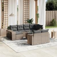 11-delige Loungeset met kussens poly rattan grijs