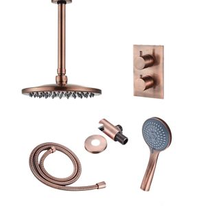 Inbouw Regendouche Set BWS Copper met Plafonduitloop en 3 Standen Handdouche Geborsteld Koper 20 cm