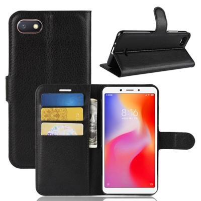 Litchi textuur horizontale Flip leren Case voor de Xiaomi Redmi 6A met portemonnee & houder & kaartgroeven (zwart)