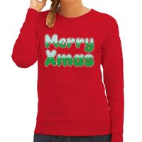 Merry xmas foute Kerstsweater / Kersttrui rood voor dames