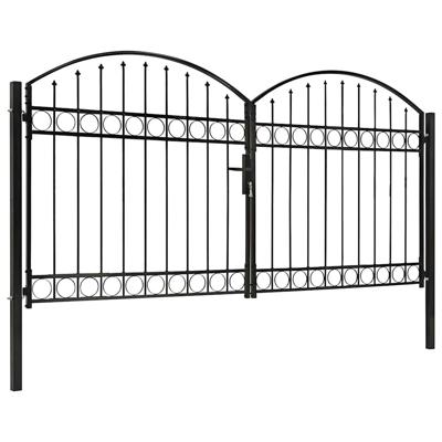 Poort met gebogen bovenkant dubbel 300x150 cm staal zwart