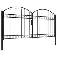 Poort met gebogen bovenkant dubbel 300x150 cm staal zwart