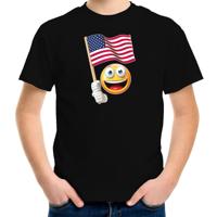 Amerika USA supporter - emoticon met vlag - t-shirt - zwart - voor kinderen