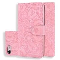 Kalf patroon dubbele vouwen ontwerp reliëf lederen draagtas met portemonnee & houder & kaartsleuven voor iPhone 8 & 7 (roze)