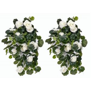 2x Witte geranium kunstplant hangplanten 70 cm