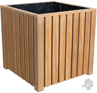 Elephant plantenbak stripes black hardhout fsc 500x500x500mm naturel/zwart inclusief folie binnenzijde