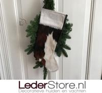 Koeienhuid kerstsok bruin zwart wit 50x24cm - thumbnail