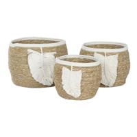 Decoratieve Mand Home ESPRIT Crème Natuurlijk Boho 33 x 33 x 27 cm (3 Onderdelen)
