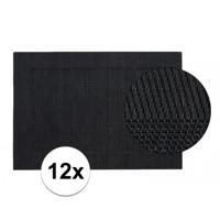 Tafel Placemats - 12x stuks - zwart - gevlochten - 45 x 30 cm - onderleggers