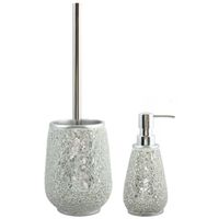 Toiletborstel in houder 36 cm/zeeppompje set Scarlett - Polyresin/rvs - zilver mozaiek