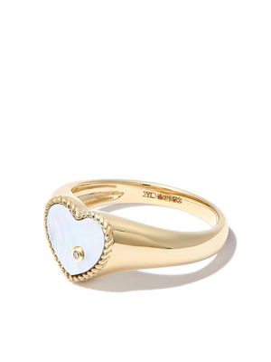 Yvonne Léon chevalière Mini Heart en or 9ct serti de diamants - YELLOW